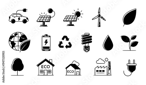 Ecology and Renewable Energy Web Icons Vector Set with Editable Stroke
