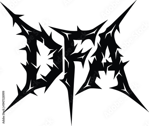 Extreme black metal logo style, spiky gothic thorn typography, dark brutal band emblem, sharp tribal death metal graphic design