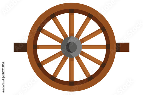 A minimalist vector illustration of a wooden wagon wheel with a gray center