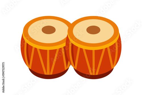 A vibrant illustration of two traditional Indian tabla drums on a white background