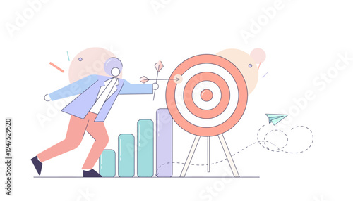 Strategic Business Planning and Goal Achievement A Modern Illustration of a Person Aiming for a Target, Symbolizing Success, Progress, and Effective Corporate Development