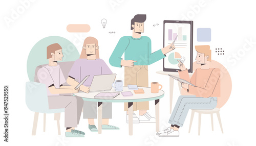 Diverse business team collaborating on a new project, analyzing data during a productive meeting, fostering innovation and successful teamwork