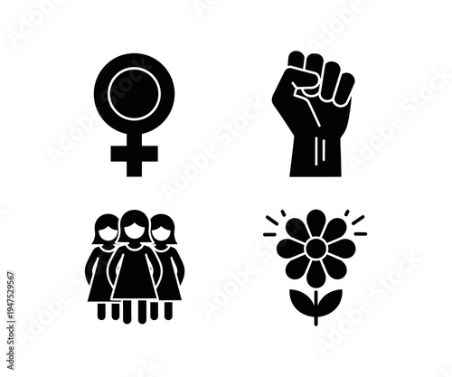 Feminist and Women's Empowerment Icons Vector Symbols of Solidarity, Strength, and Social Justice