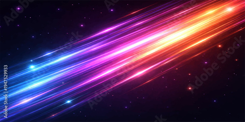 Abstract Colorful Neon Light Streaks on Dark Background Glowing Energy Lines