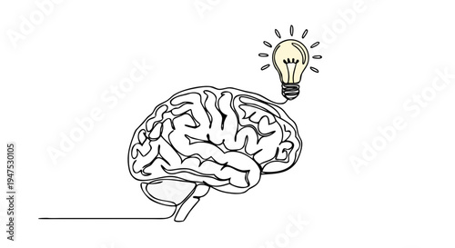 Continuous One Line Human Brain Idea Vector – Creativity and Innovation Line Art