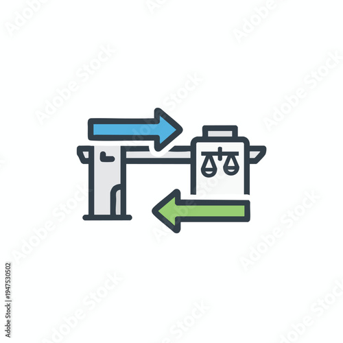 Building exchange with justice scale and opposing arrows