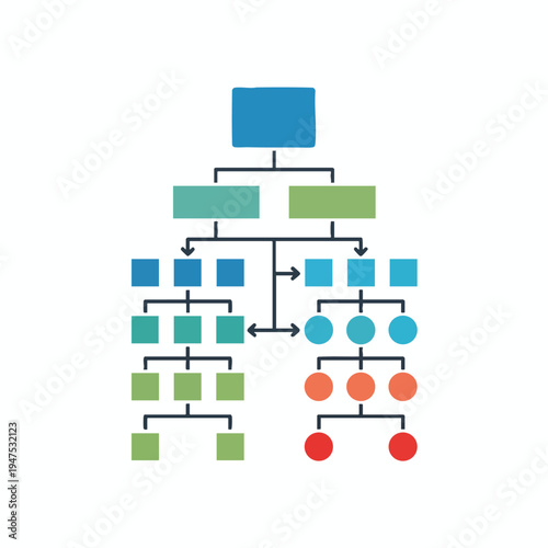 Colorful geometric chart showing hierarchical relationships between nodes