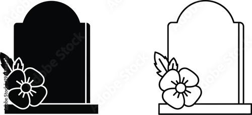 Tombstone with flower, headstone, grave marker, memorial Vector