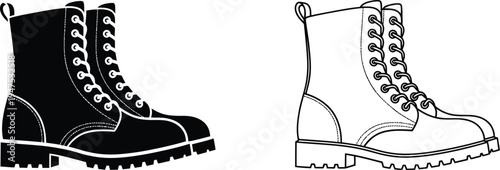 Black and white illustration of combat boots Vector