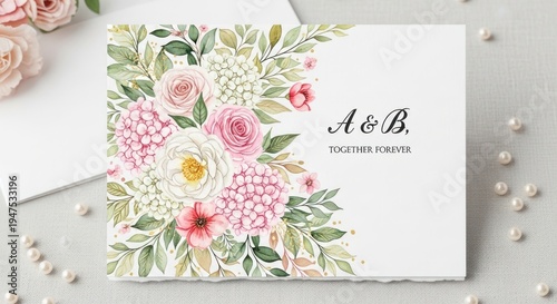 A beautifully decorated wedding cake adorned with pink and white flowers, featuring a prominent white rose and a delicate lace border.