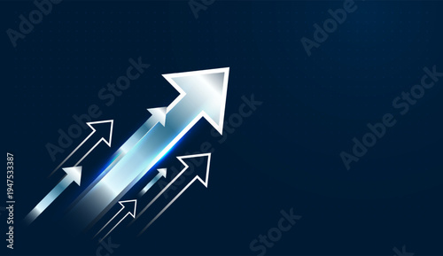 The upward arrows shine against the dark background, representing technology advancement supporting Finance and Business expansion. and Dynamic arrows rising upward  vector