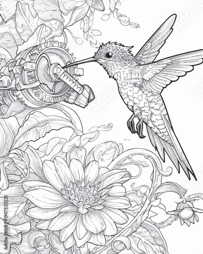 hummingbird and flowers