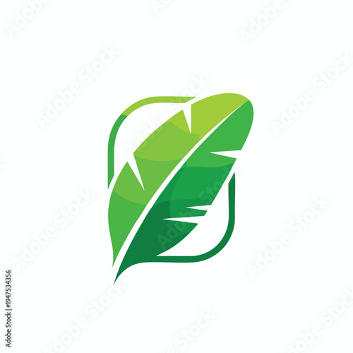 Abstract green leaf-like shape enclosed in a rounded square frame