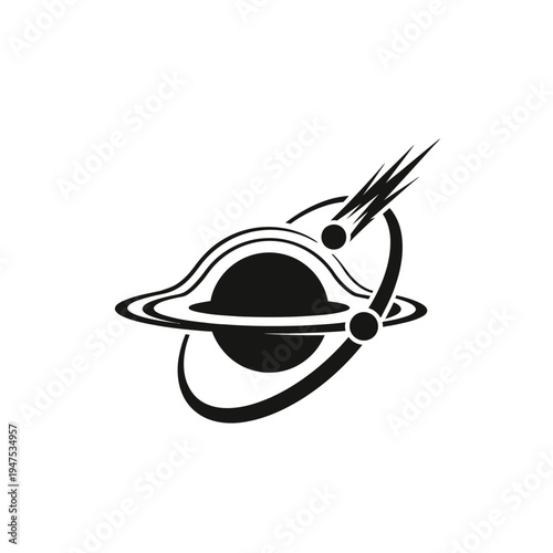 Black and white illustration of a planet.