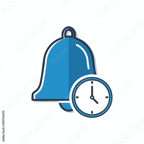 A blue bell icon with a clock face indicating a set time