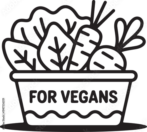 Fresh Vegan Food Bowl Outline with Vegetables and Dedicated Text