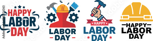 Happy Labor Day Celebration Icons and Symbols Set for Holiday Recognition