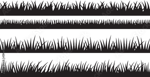 Seamless Black Grass Borders and Natural Landscape Elements for Various Outdoor Graphics