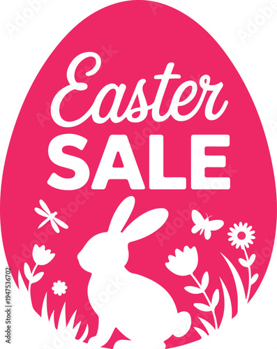 Vibrant Easter Sale promotional banner featuring a cute bunny and spring flowers