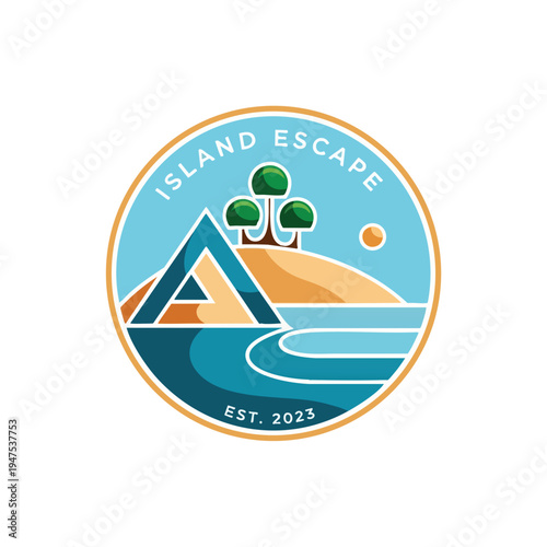 Circular logo depicts a stylized island landscape with the text "ISLAND ESCAPE EST. 2023