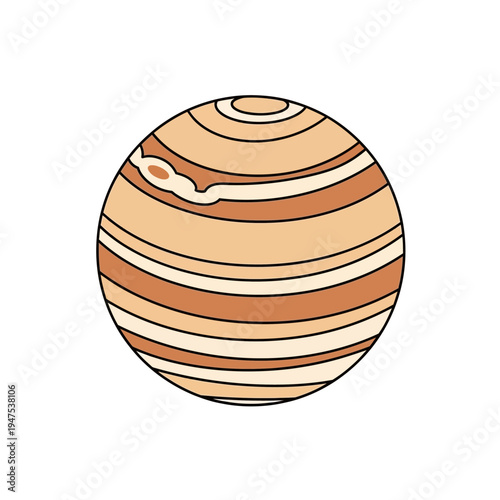 Illustration of a planet with brown and tan stripes, resembling Jupiter's atmosphere.