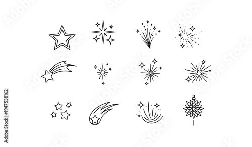 Twinkling Star Sparkles Icon Pack Vector for Holiday and Celebration Graphics