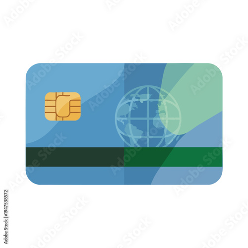 A blue chip card with a faint world map and horizontal stripe