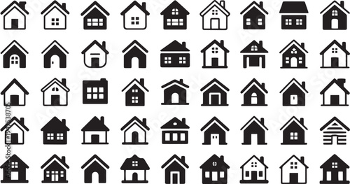 House Icons Set. Home, Real Estate and Residential Building Symbols Vector.