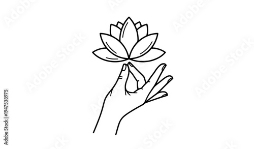 Hand Lifting Lotus Flower Symbol of Enlightenment and Spiritual Growth Vector Illustration
