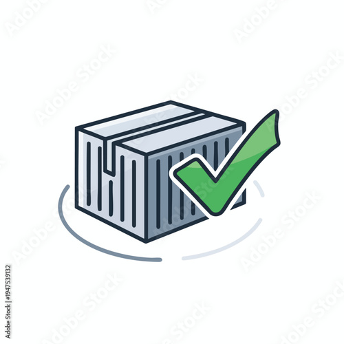 Container with checkmark, representing delivery confirmed or approved