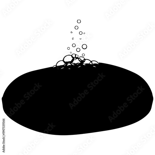 Black Silhouette of Soap Bar with Bubbles, Simple Clean Design, Isolated