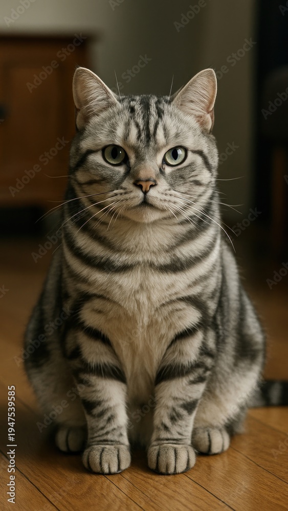 Fototapeta premium Majestic striped cat sitting indoors.