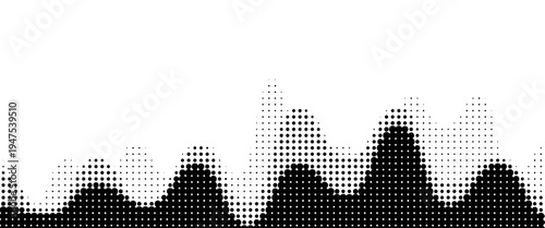 Vector retro grunge sound wave pattern. Audio equalizer halftone design with pulse effect