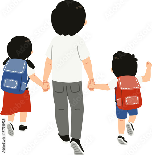 Orang Tua Mengantar Anak Ke Sekolah, Back To School Illustration