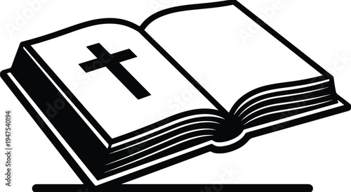  Open Holy Bible Silhouette SVG Vector 2026, Christian Cross Book Clipart, Religious Scripture Sublimation PNG Design for Cricut 