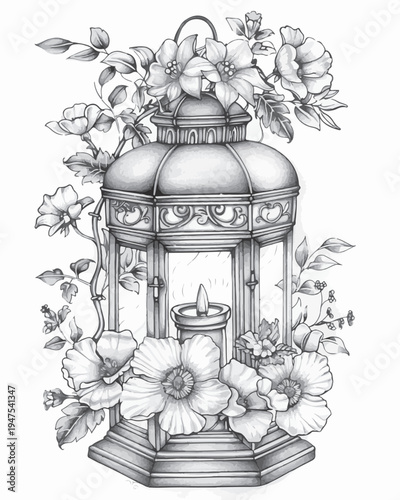vintage lantern with flowers