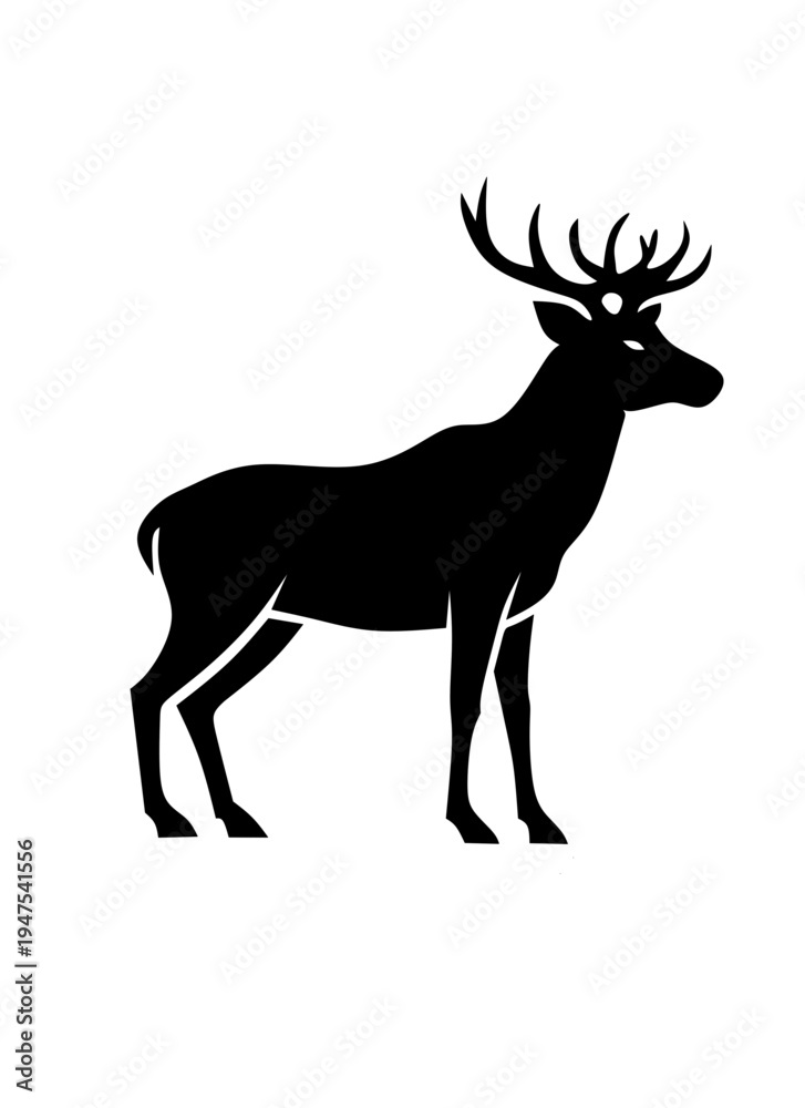 Obraz premium Standing Deer Silhouette Black Wild Animal Vector Isolated on White Background