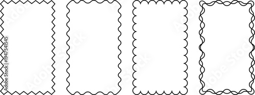 Frame set of standard ratio rectangles 9x16 with wavy, scallop, zigzag, double edges in vertical, mobile and portrait formats.