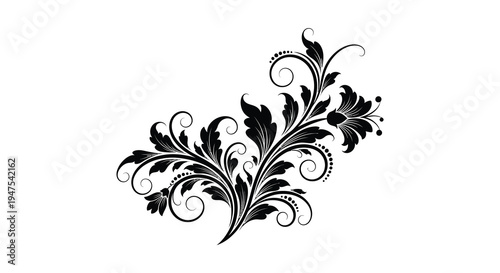 Intricate floral arrangement with swirling leaves and blossoming petals a dark silhouette high quality professional detailed
