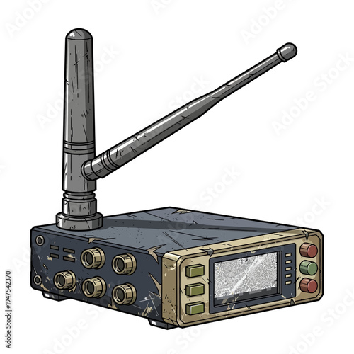 Vintage radio transmitter with antennas and display screen