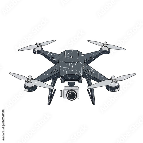 Modern drone with camera and propellers, isolated on white background