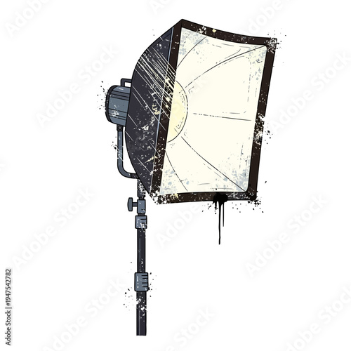 Studio light with softbox on stand, graphic illustration