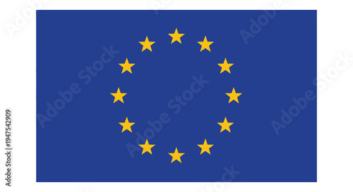 The flag of the european union featuring twelve golden stars against a blue background silhouette
