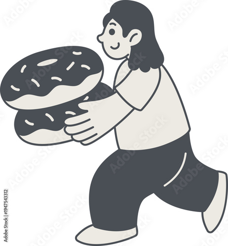 Smiling Girl Carrying Donut In Cozy Notion Doodle Art