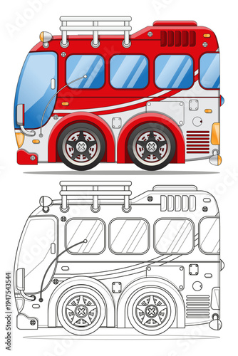 Funny short intercity bus. Side view. Coloring. Isolated on white background. Vector illustration.