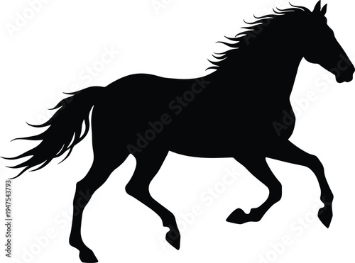 Running horse silhouette vector illustration isolated on white background powerful wild stallion symbol black animal icon for equestrian sport logo design