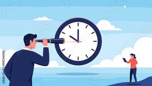 Businessman with a briefcase runs along a curved red arrow with the word success written on it against a background of abstract shapes and dots.