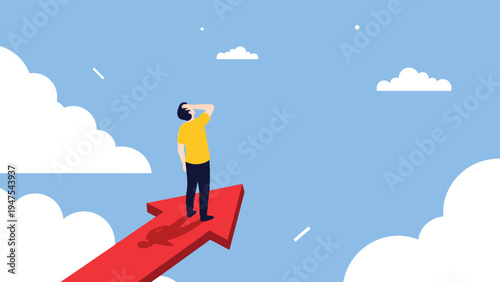 Silhouettes of four people with backpacks walk along a slope toward a giant red and white target with an arrow in the center for team goals.