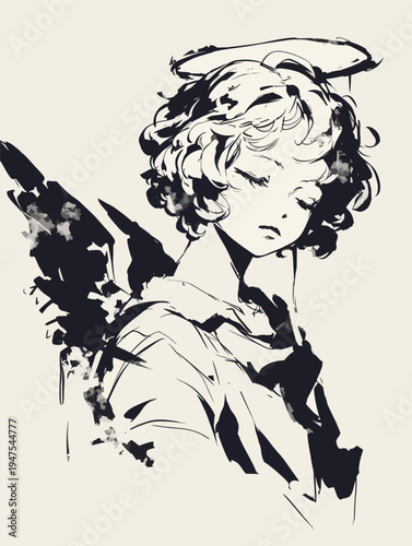 Vintage Praying Angel Illustration with Halo