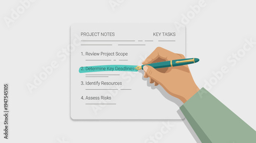 Project Management Illustration of a Hand Highlighting Key Deadlines on a Task List for Business Planning and Productivity